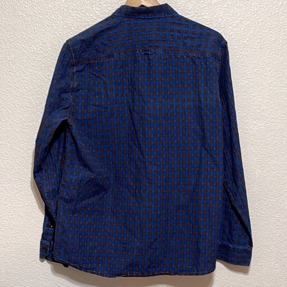 Carbon 2 Cobalt Blue Brown Plaid Pattern Long Sleeve Shirt Size M - Picture 7 of 10